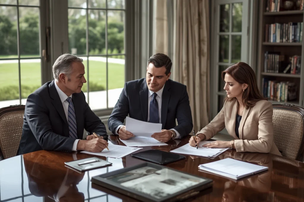 Private client advisor reviewing home insurance coverage with Hamptons homeowner