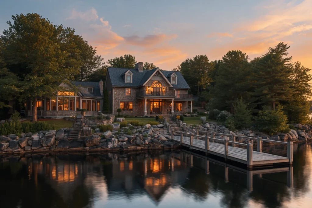 Luxury seasonal waterfront home in the Northeast illustrating insurance considerations for vacation and second-home ownership