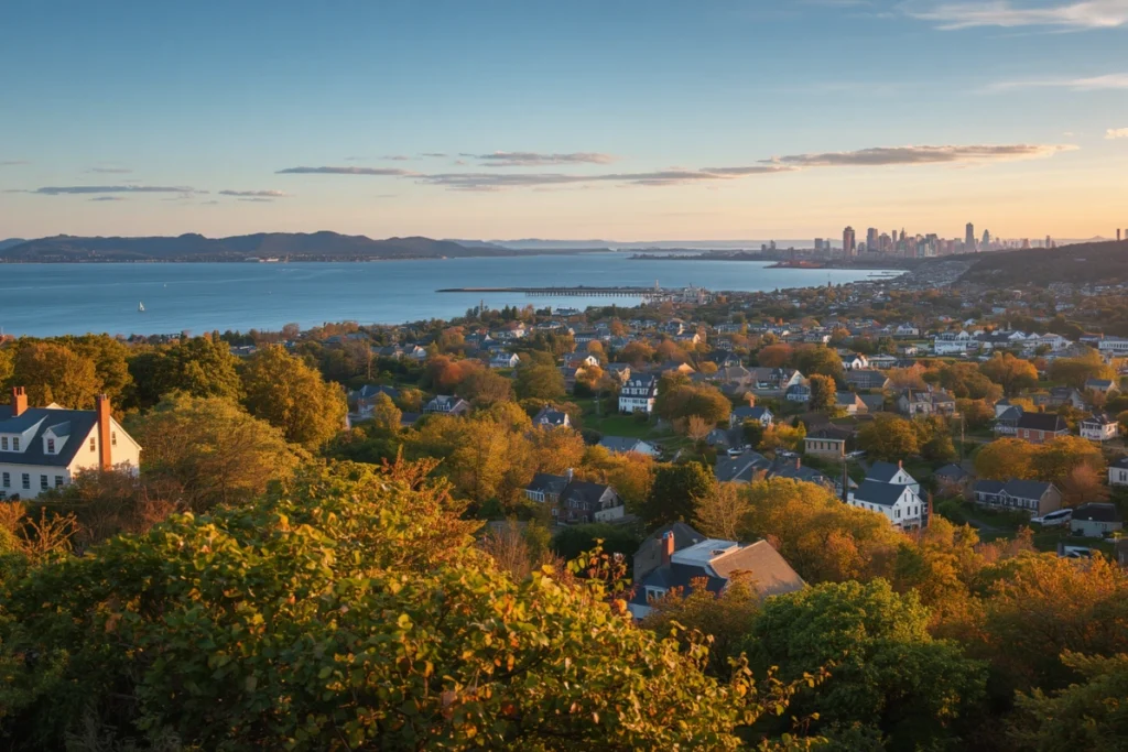Diverse Northeast landscapes including coastal, urban, and historic regions illustrating varied insurance risk profiles