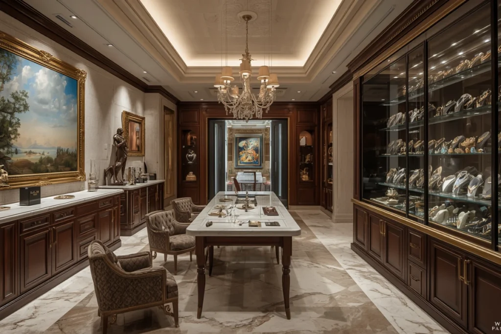 Luxury California home interior featuring fine art and collectible displays representing private client insurance protection for valuable assets.